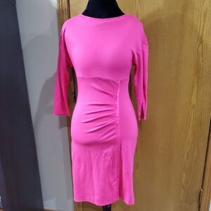 Pink Ruched Bodycon Dress with Bateau Neckline
